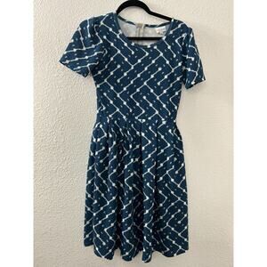 Classic LULAROE AMELIA Zipper Dress‎ Blue White Fall Textured Pockets Size Small